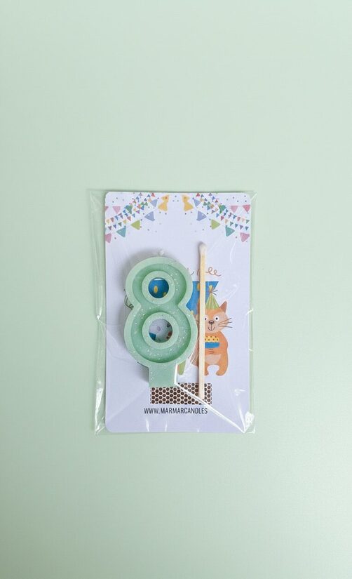 Bišu vaska Ciparu svece "8" tortēm un kūkām, dāvanu komplekts ar apsveikuma kartīti